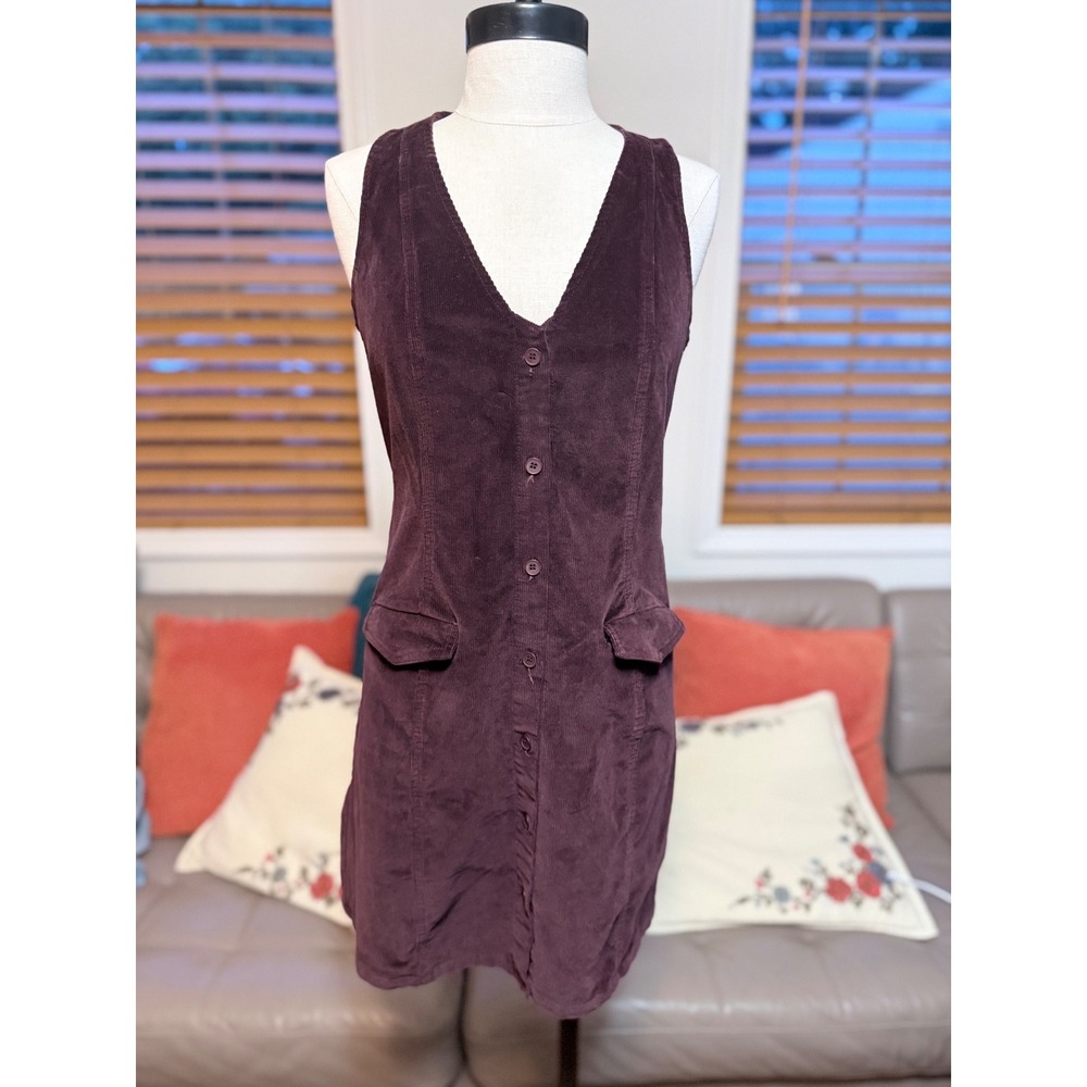 Vestique Plum Purple Corduroy Button Down Mini Dress Racerback Small ADKL0853